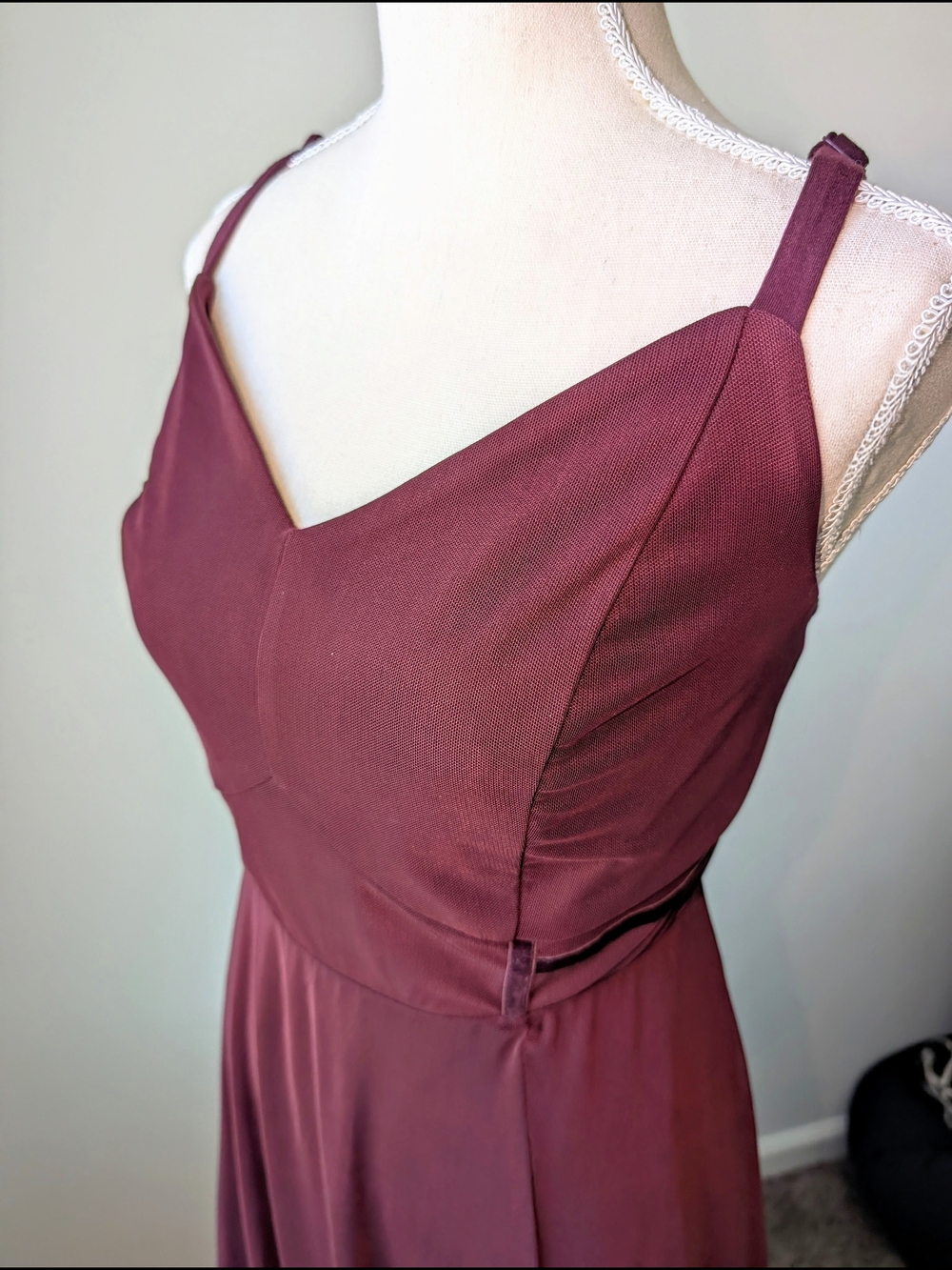 Size 1 Torrid Burgundy Mesh Bustier Maxi Dress - Picture 3 of 8